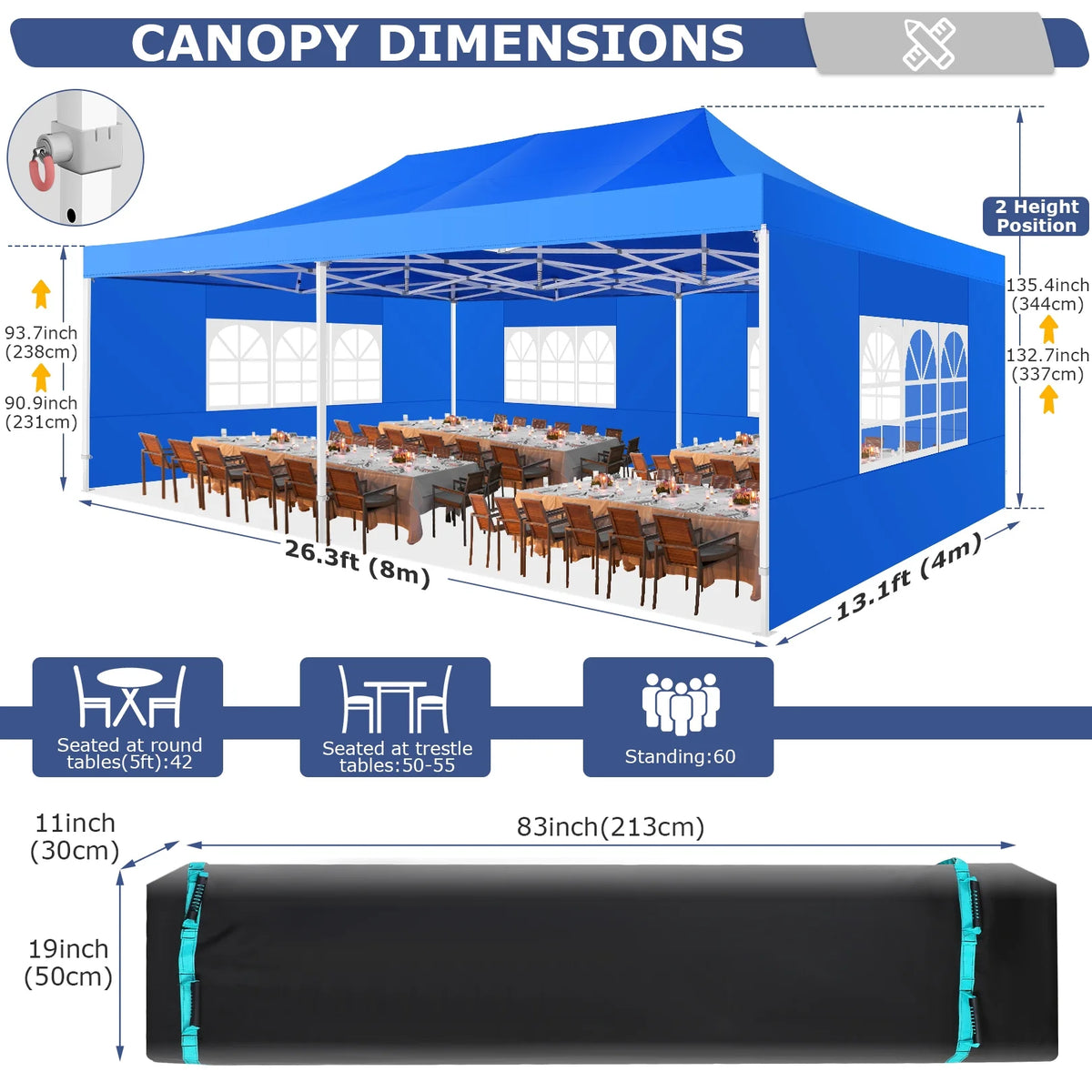 13x26 Heavy Duty Canopy Party Tent with Side Walls Blue O3762