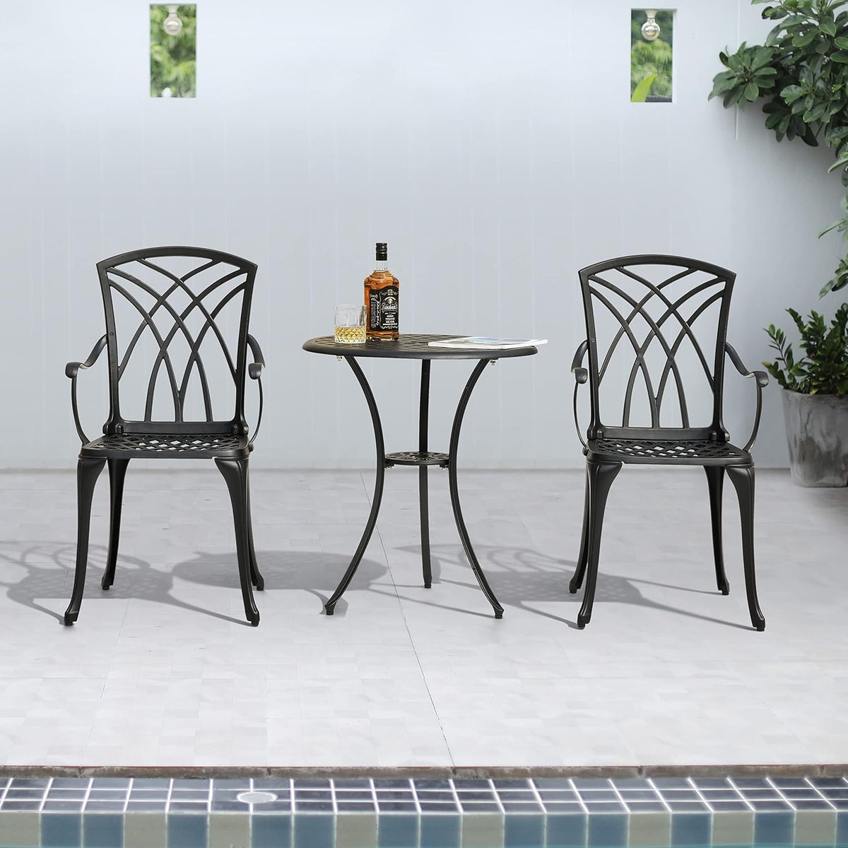 3 Piece Cast Aluminum Black Patio Bistro Table Set Y365589