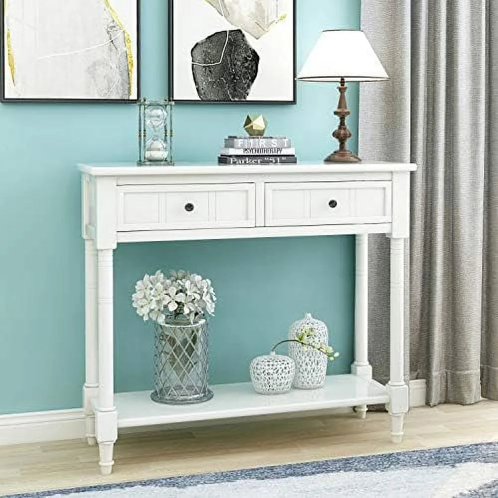Ivory White Sofa Console Table with 2 Drawers B756