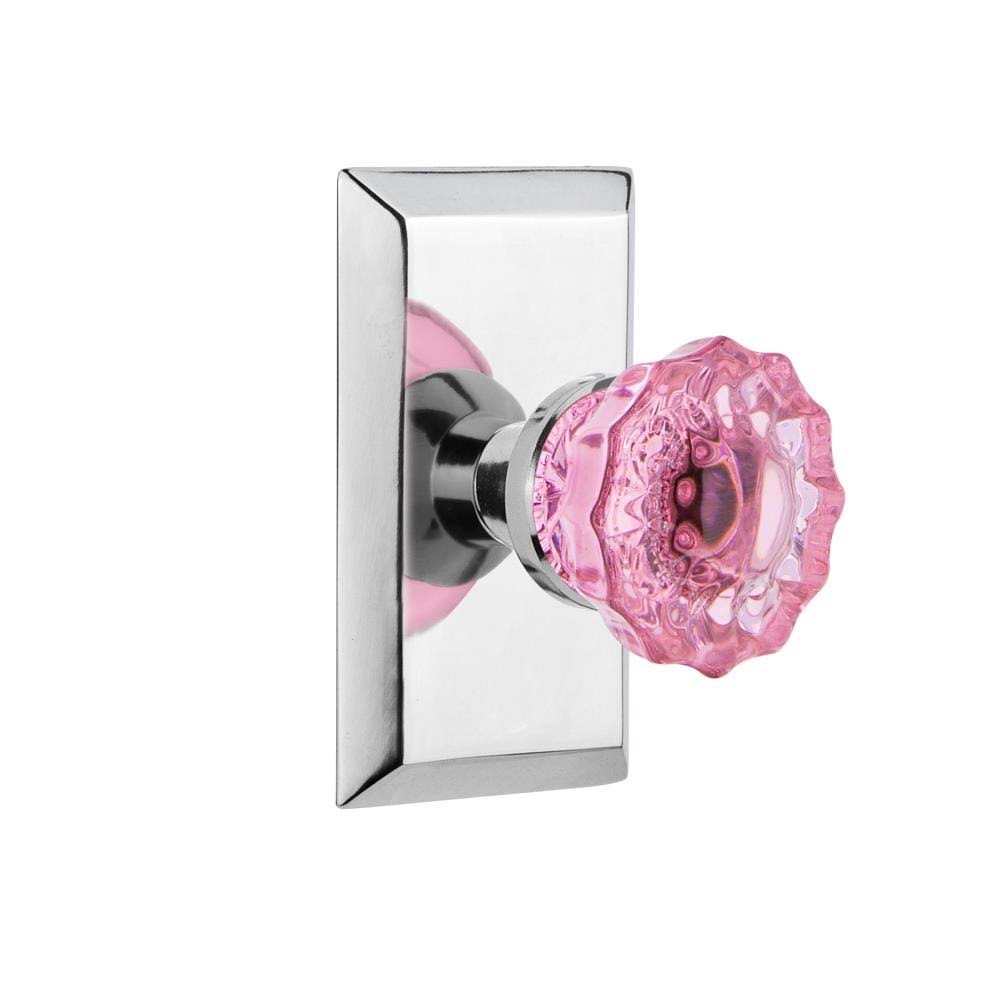 Crystal Pink Glass Door Knob in Bright Chrome T98193