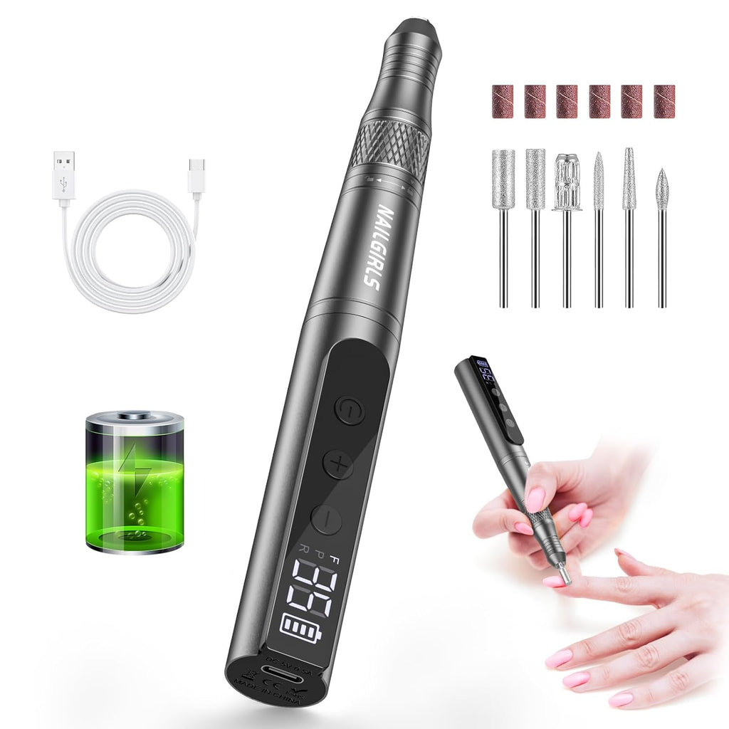 Cordless Electric Nail Drill 35000rpm with Drill Bits Set Gray J554154