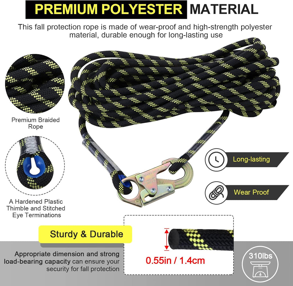 50 ft Vertical Lifeline Rope Assembly with Rope Grab Snap Hooks P8987