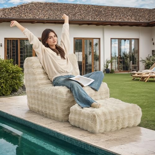 Faux Fur Bean Bag Chair with Ottoman O253