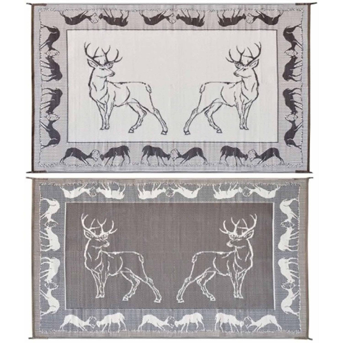 Black/Beige Reversible Outdoor Mat with Deer Pattern D487