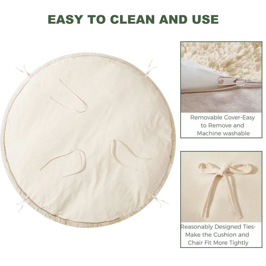 White 48X48 Inch Papasan Chair Cushion with Faux Fur Cover V4901