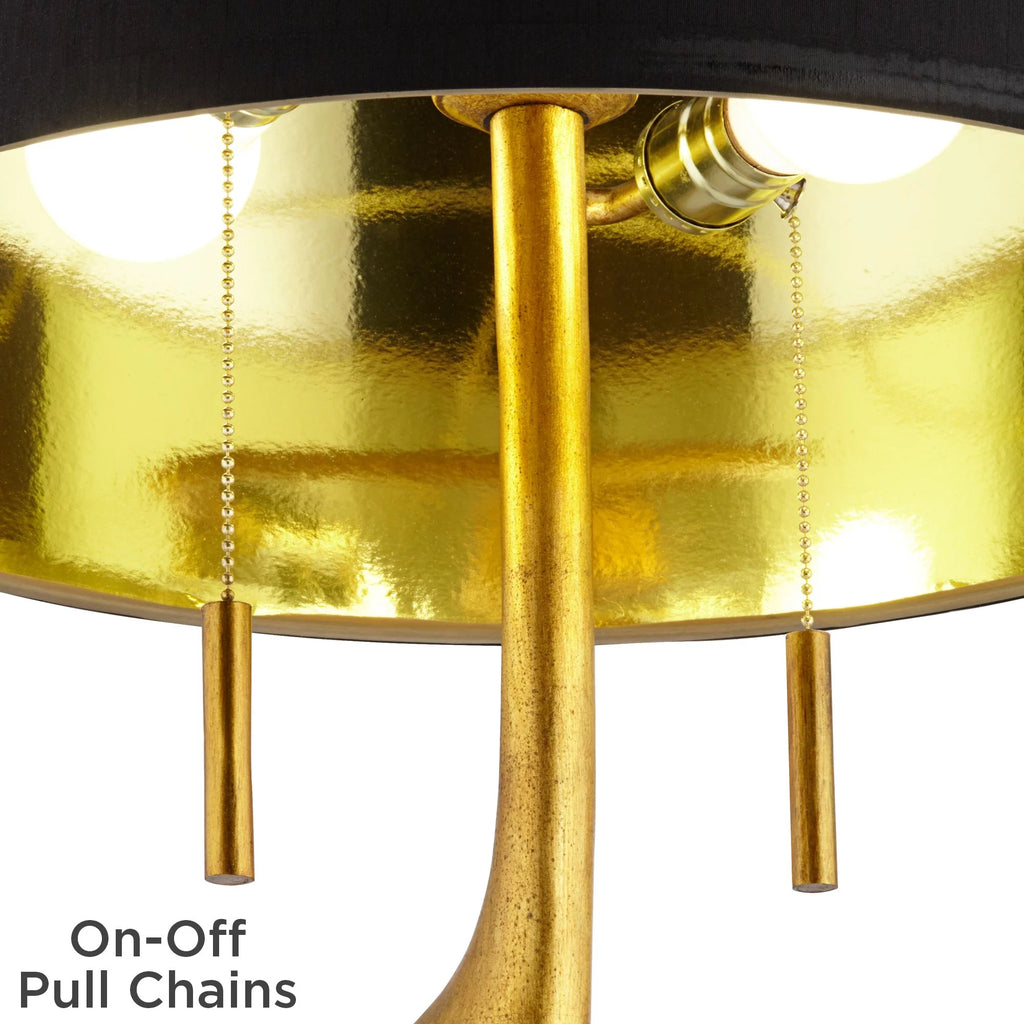 Gold Leaf Table Lamp with Black Drum Shade B58518