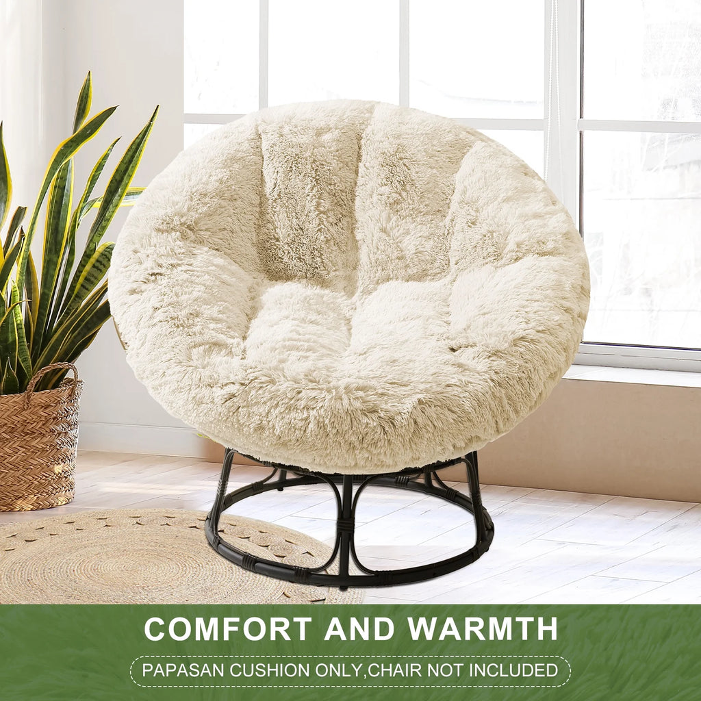 White 48X48 Inch Papasan Chair Cushion with Faux Fur Cover V4901