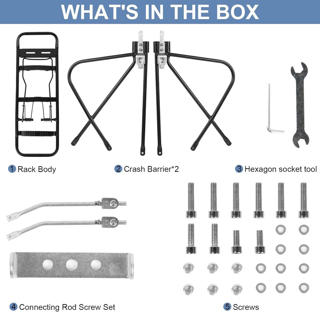 Rear Bicycle Rack with Luggage Clip & Cargo Net, Height Adjustable, 66lbs Capacity U857151