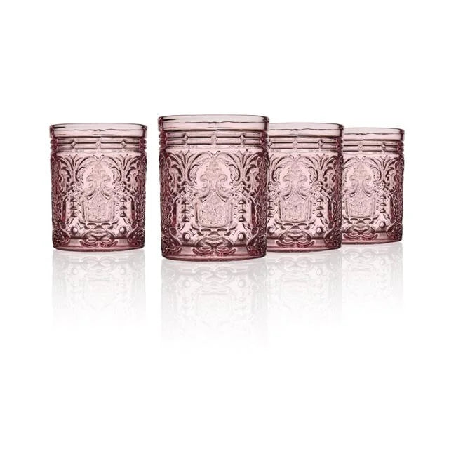 11 oz Pink Double Old Fashion Glass Set of 4 Q305