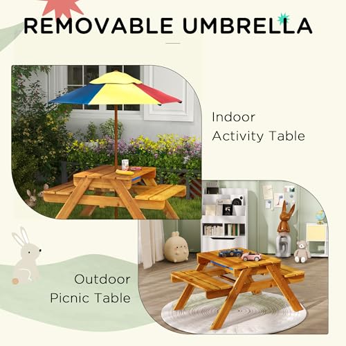 Kids Picnic Table with Foldable Umbrella, 3 in 1 Sand and Water Activity Table C32186