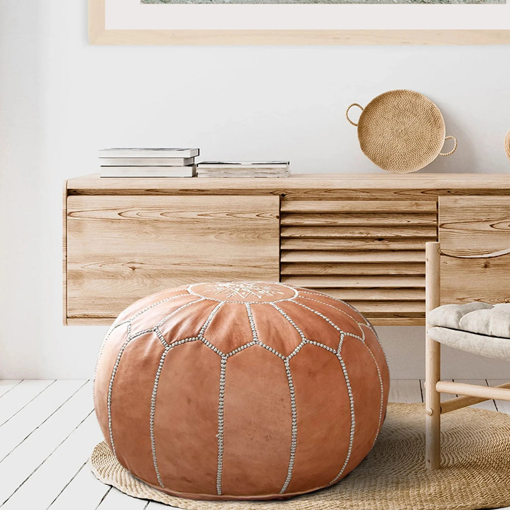 Genuine Leather Moroccan Ottoman Pouf Footstool C238273