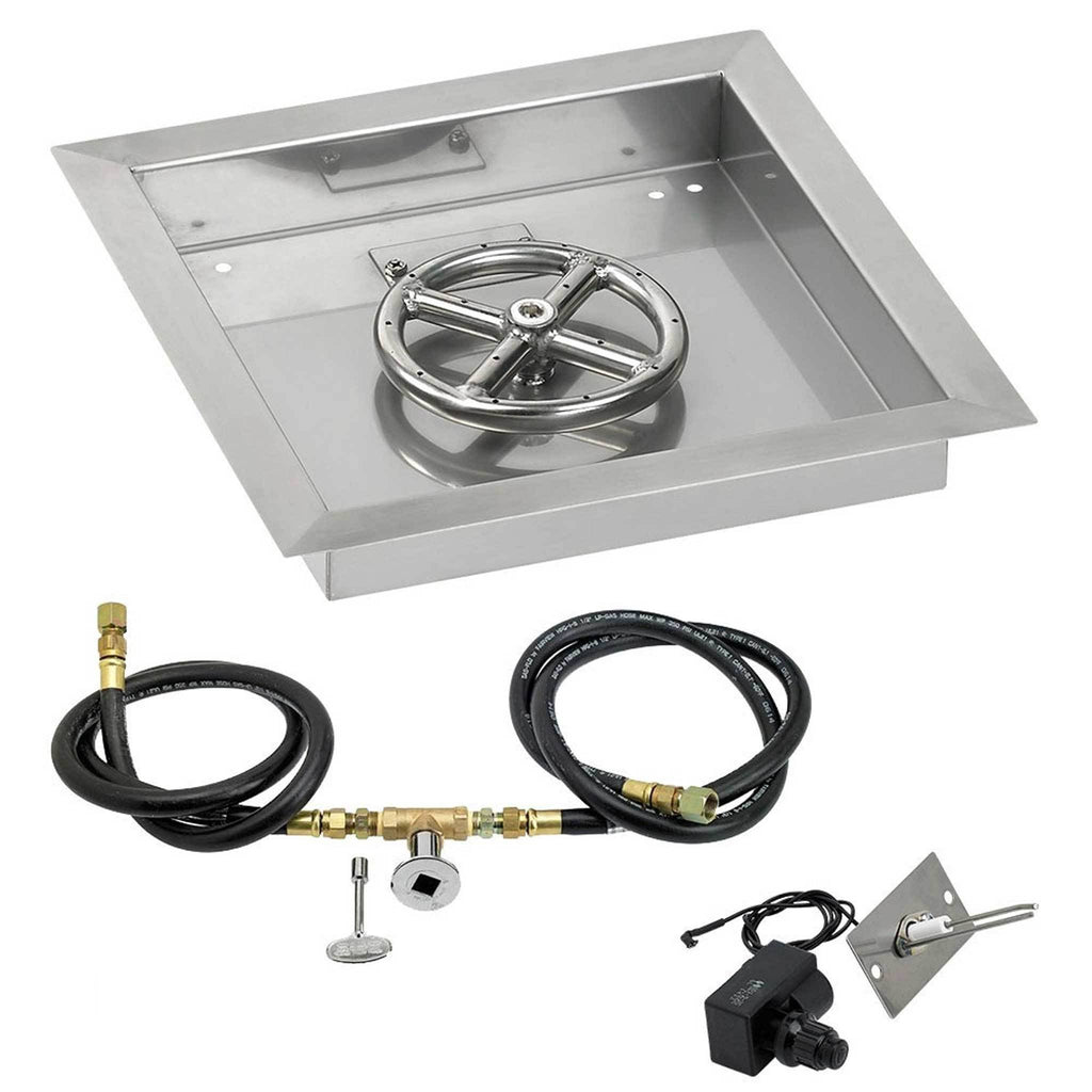 18x22 Square Stainless Steel Drop-In Pan with Match Light Kit Propane Fire Pit Ring P26280