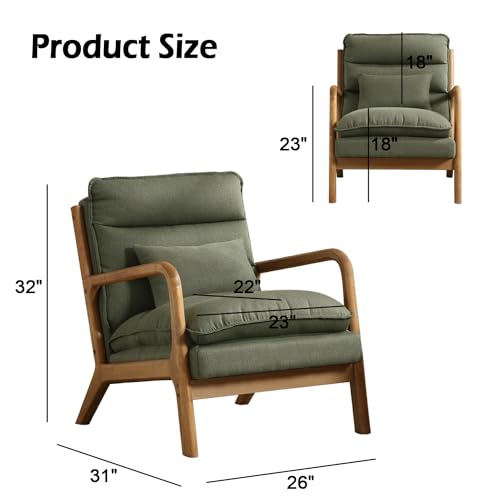 Green Upholstered Accent Chair with Wood Frame Q594