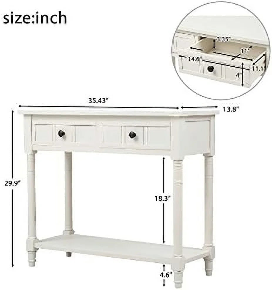 Ivory White Sofa Console Table with 2 Drawers B756