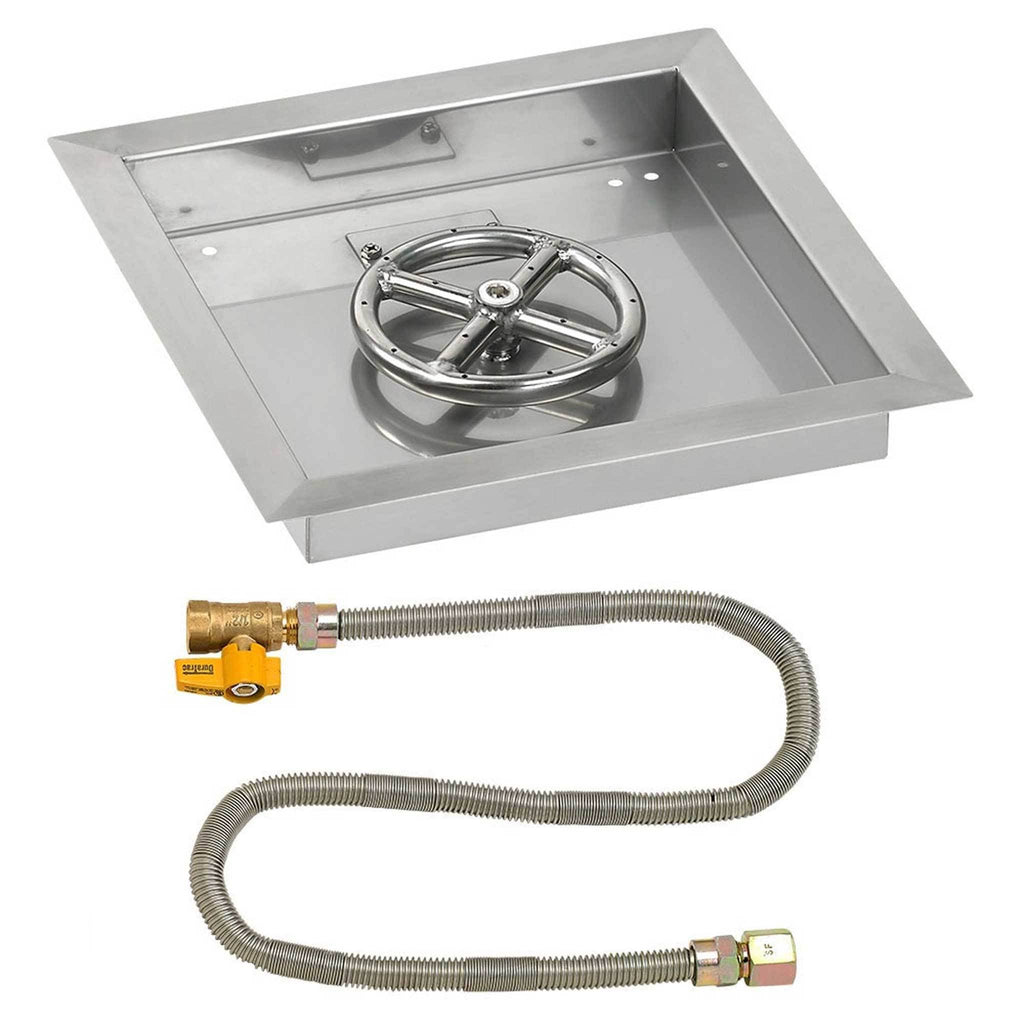 18x22 Square Stainless Steel Drop-In Pan with Match Light Kit Propane Fire Pit Ring P26280