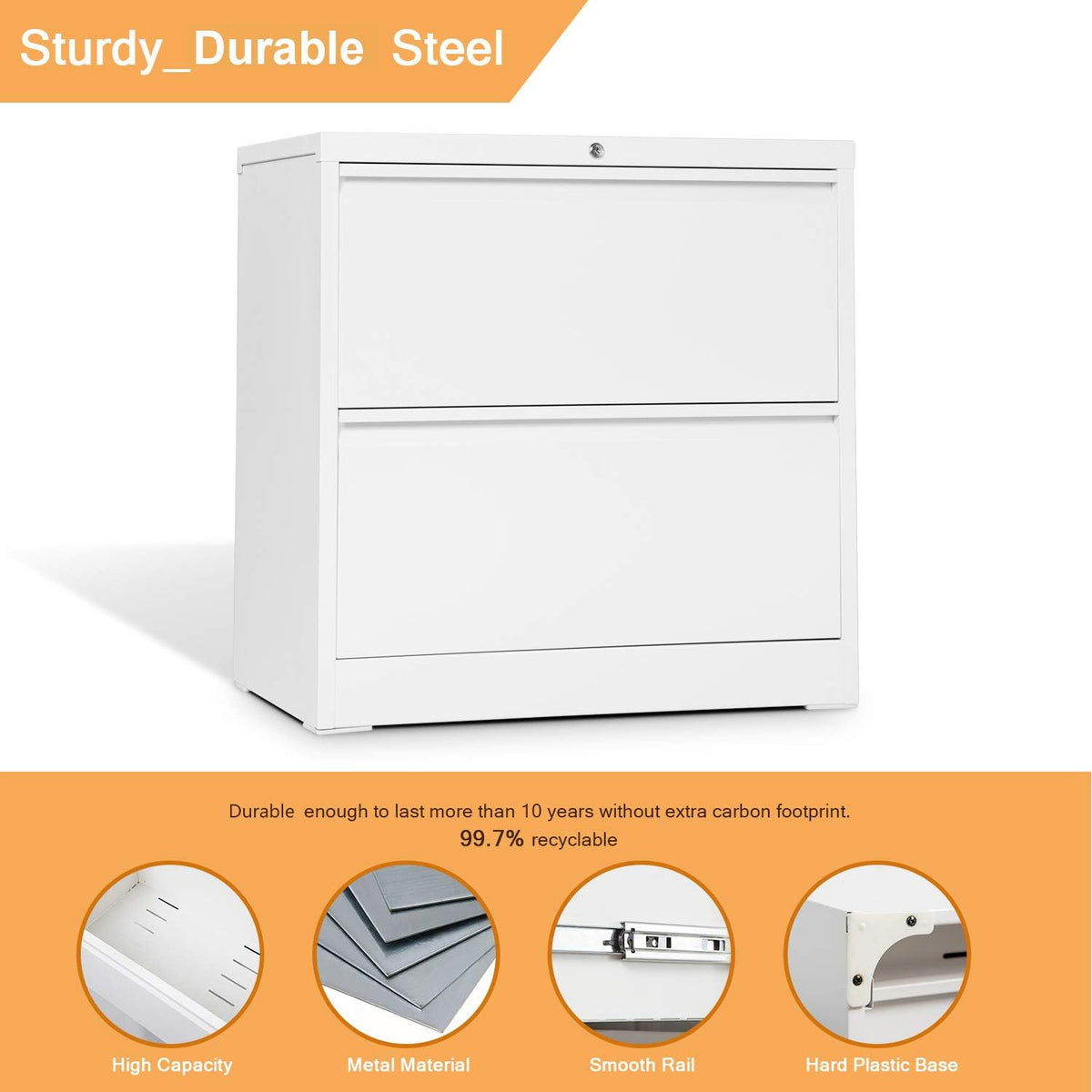 2 Drawer Metal Lateral File Cabinet with Lock V2887
