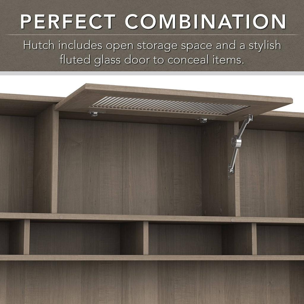 Heather Gray Metal L-Shaped Hutch Desk with 5-Shelf Bookcase T64334