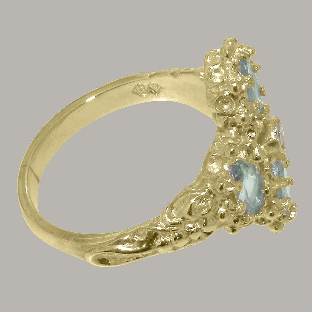 14k Yellow Gold Natural Diamond & Aquamarine Womens Engagement Ring N999