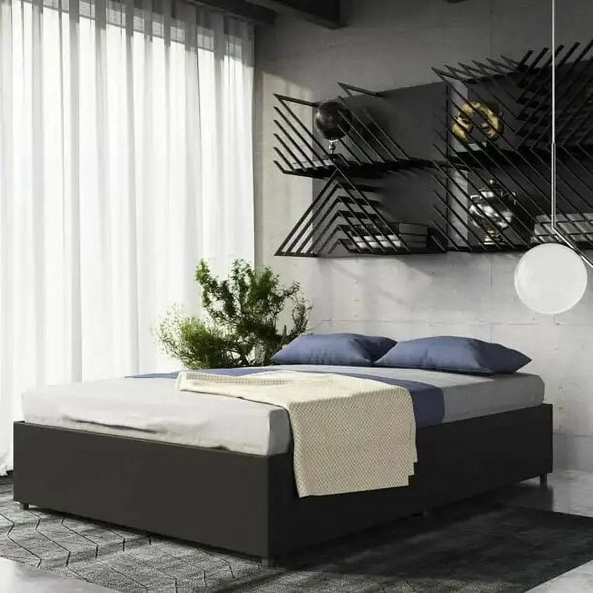 Queen Black Faux Leather Platform Bed with Storage V4916