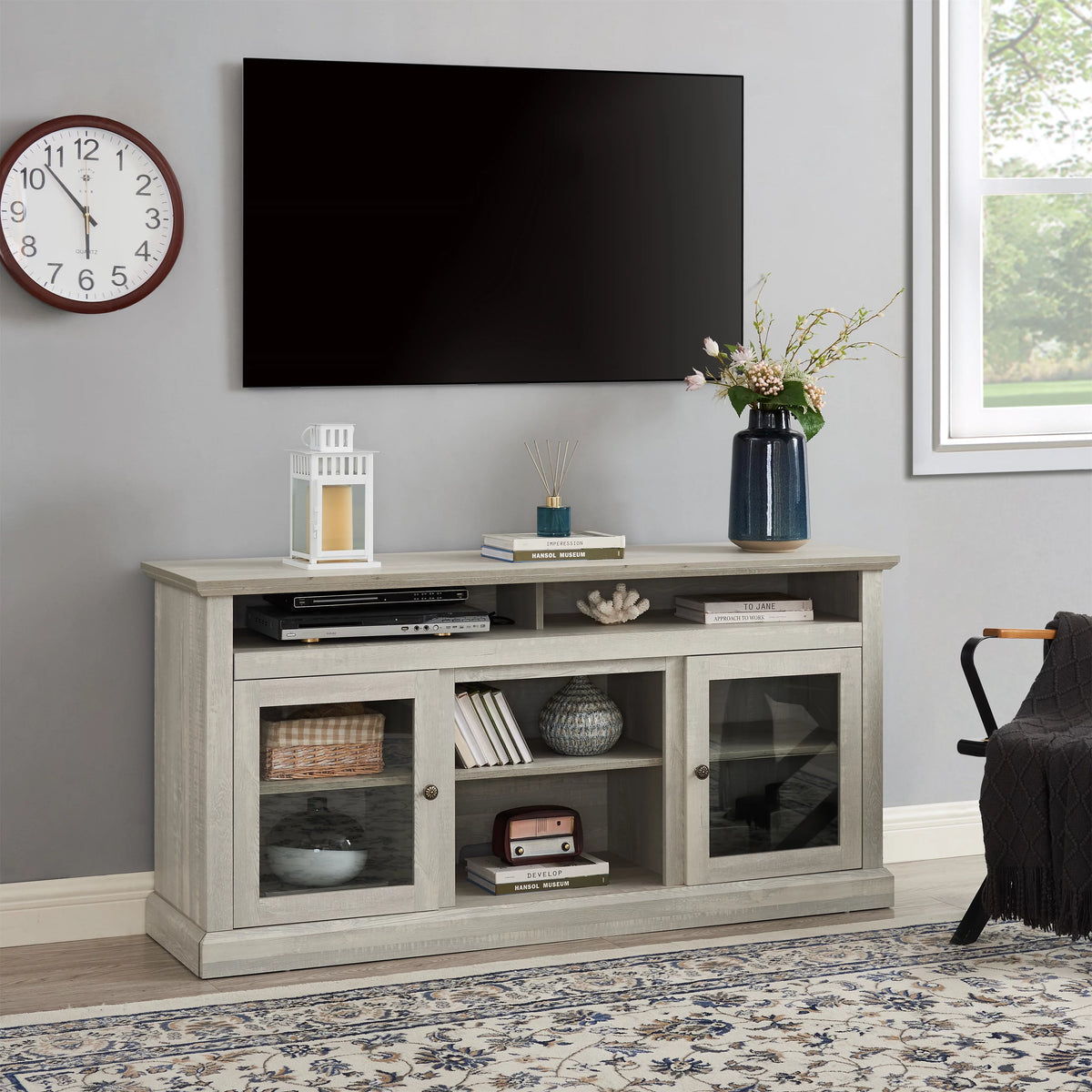 Espresso TV Stand with Storage and Cabinet D3781