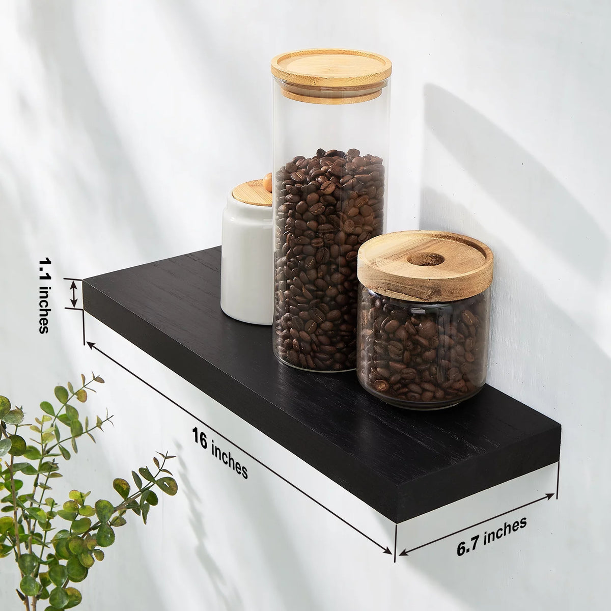16 inch Black Wood Floating Shelves Set of 3 G2749