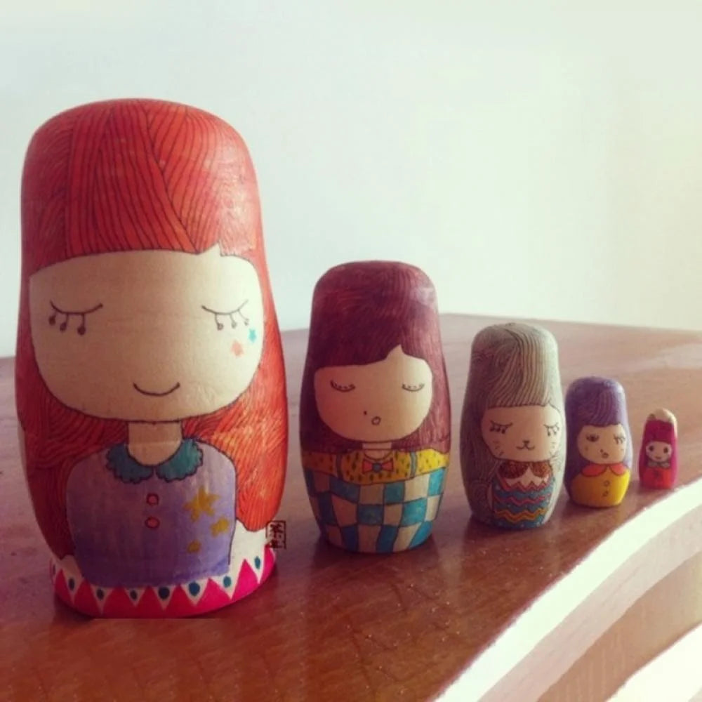 5pcs Unpainted Wooden Matryoshka Doll DIY Toy Z379375