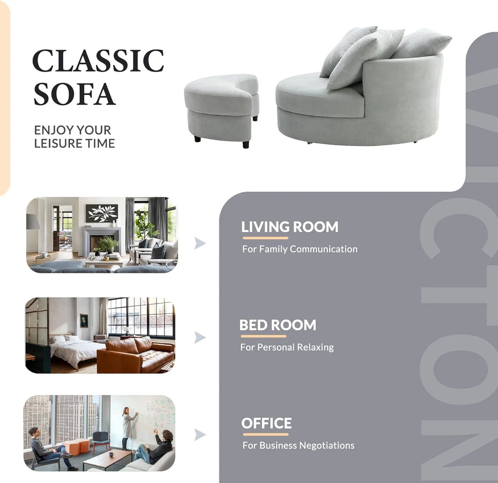Swivel Accent Barrel Chair with Storage Ottoman & 4 Pillows R146333