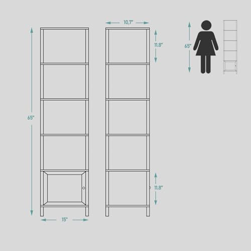 6 Tier Narrow Bookcase with Door T998290