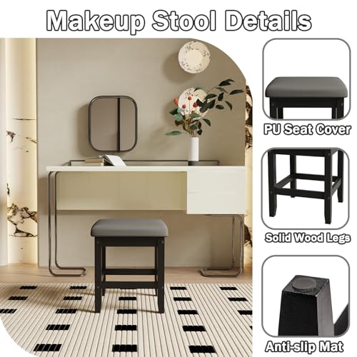 White Vanity Stool with Storage X964930
