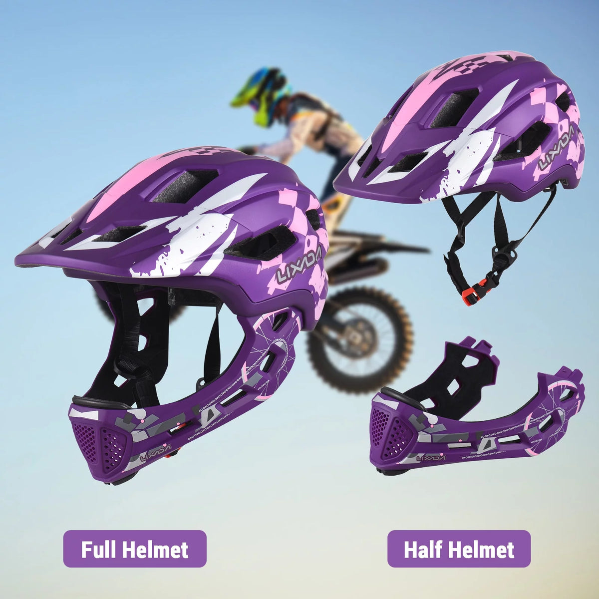 Kids Cycling Helmet Detachable Full Face Adjustable J3910