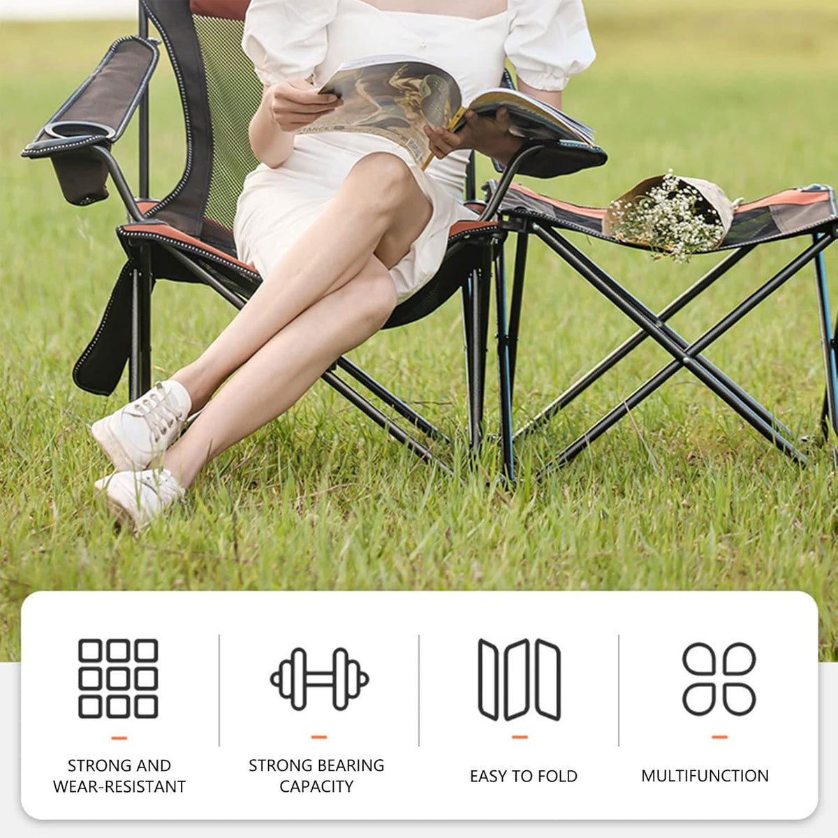 Folding Reclining Camping Chair with Footrest D9908