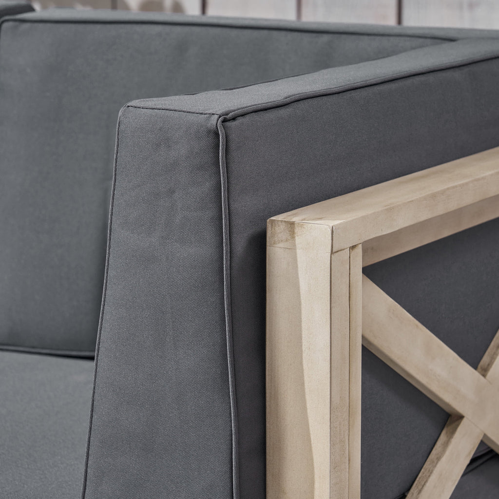 Weathered Gray and Dark Gray Acacia Wood Outdoor Modular Sofa with Cushions W301