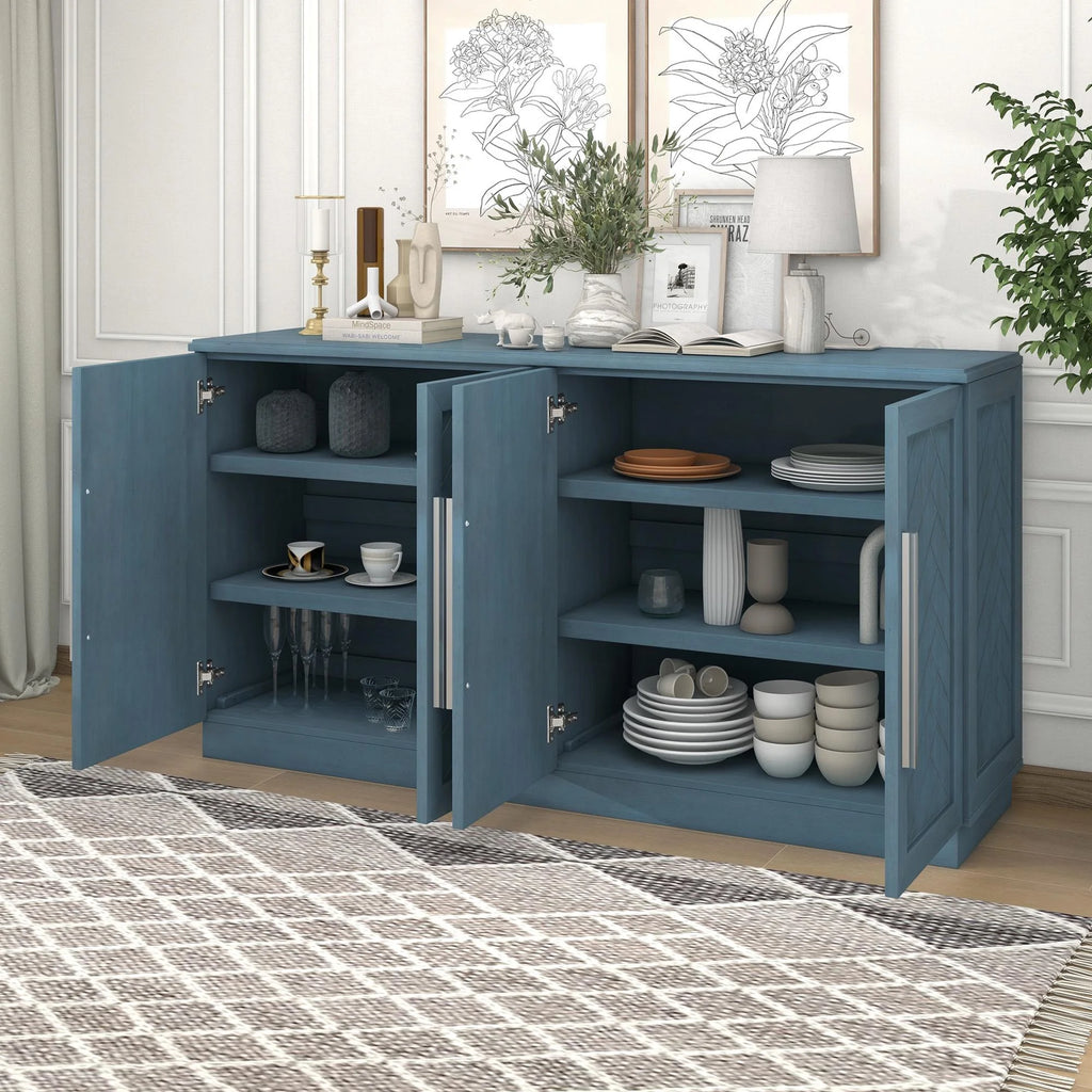 Blue 4 Door Wood Buffet Cabinet with Adjustable Shelves C460