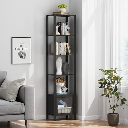 6 Tier Narrow Bookcase with Door T998290