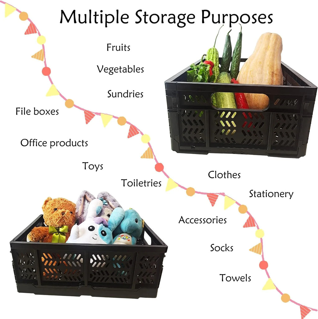 4-Pack Plastic Foldable Storage Crates, 20L, Black S521962