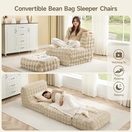 Faux Fur Bean Bag Chair with Ottoman O253