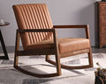 Leather Rocking Chair with Padded Seat Wood Frame Dark Brown PU F7134