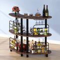 Rustic Brown 3 Tier Wine Bar Cabinet with Storage Shelves Z33553