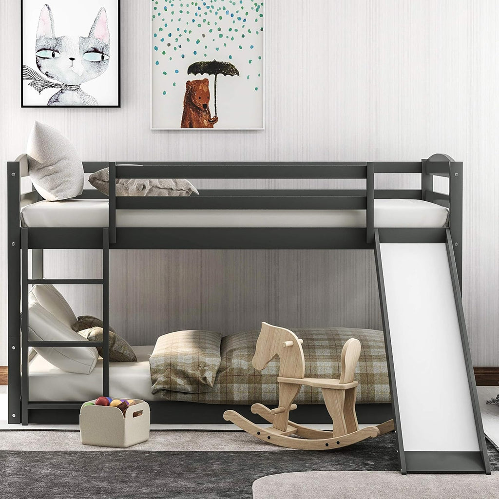 Twin House Shaped Bunk Beds with Slide and Ladder W242259