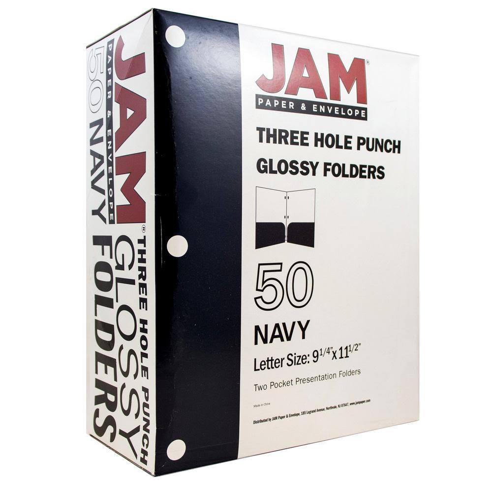 Navy Blue 2 Pocket 3 Hole Punched Folders, 50/Box J85173