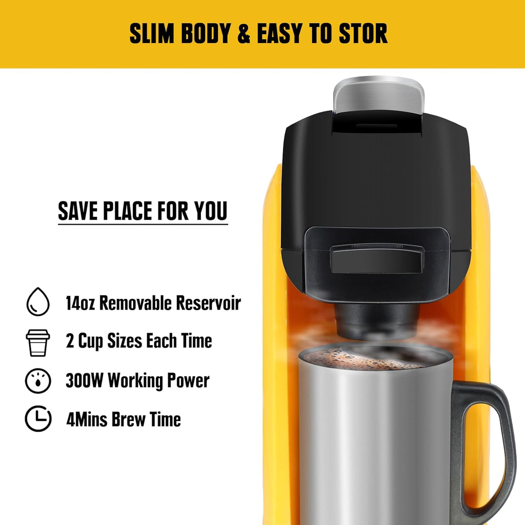 Cordless Coffee Maker for Dewalt 20V Max Battery, Portable Single-Serve Brewer for K-Cup Pods and Ground Coffee E9093