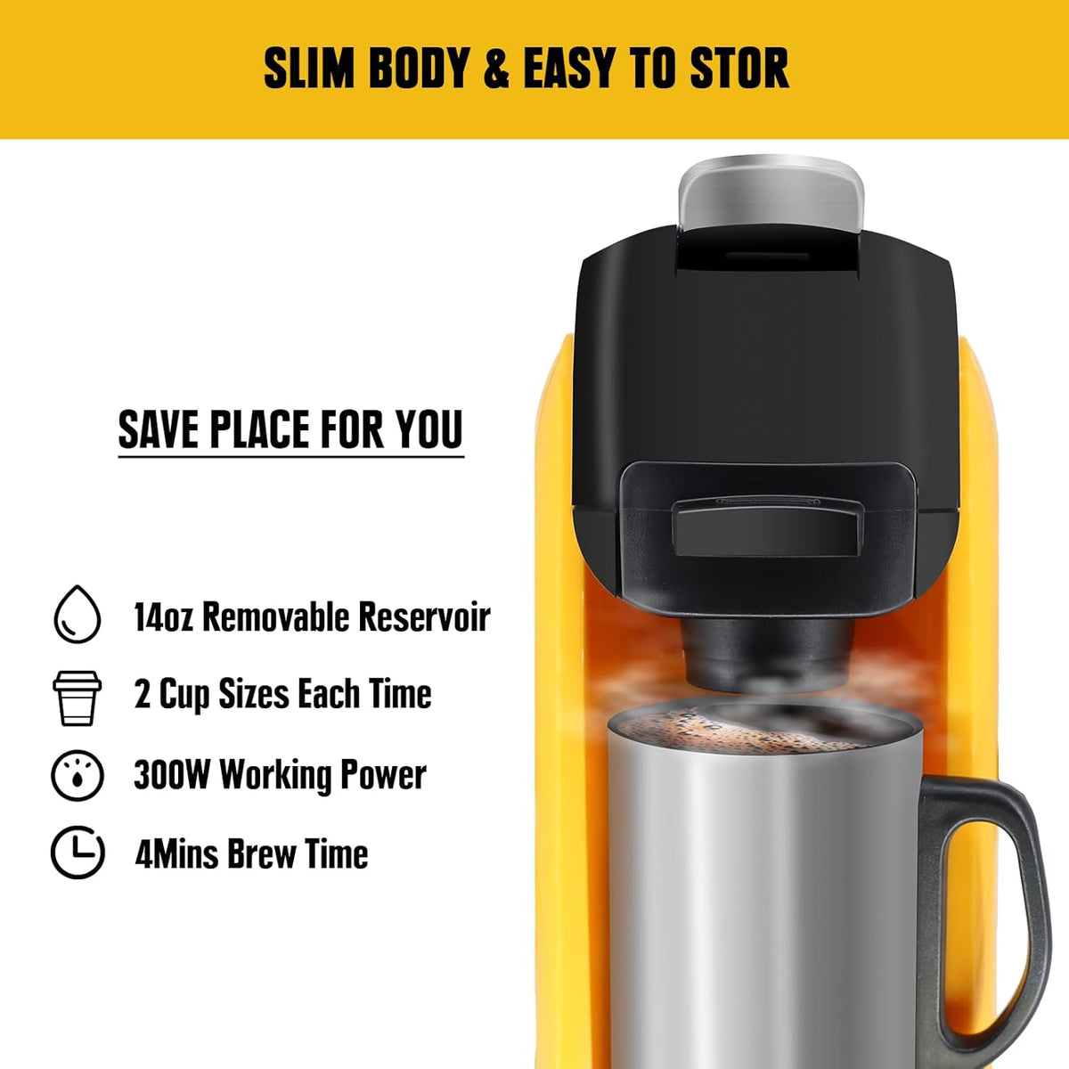 Cordless Coffee Maker for Dewalt 20V Max Battery, Portable Single-Serve Brewer for K-Cup Pods and Ground Coffee E9093