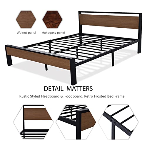 14 Inch Full Size Metal Platform Bed Frame with Wooden Headboard and Footboard B888889
