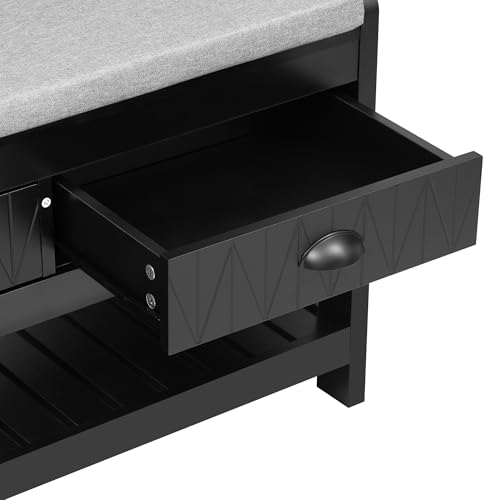60 Inch Black Hall Tree with Bench and Shoe Storage R674