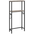 Greige and Black 2-Tier Over The Toilet Storage Shelf with Toilet Paper Holder and Hooks H431587