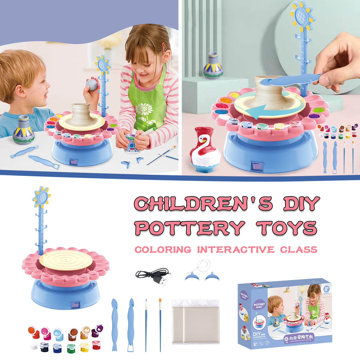 DIY Handmade Creative Soft Slime Electric Pottery Wheel Art Craft Kit Machine X433