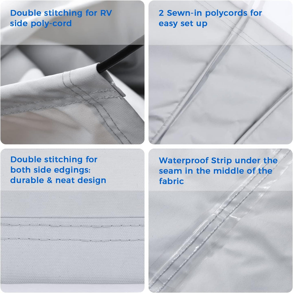 280GSM RV Awning Replacement Fabric with Awning Anchor Kits & Pull Tension Strap, Gray I867391