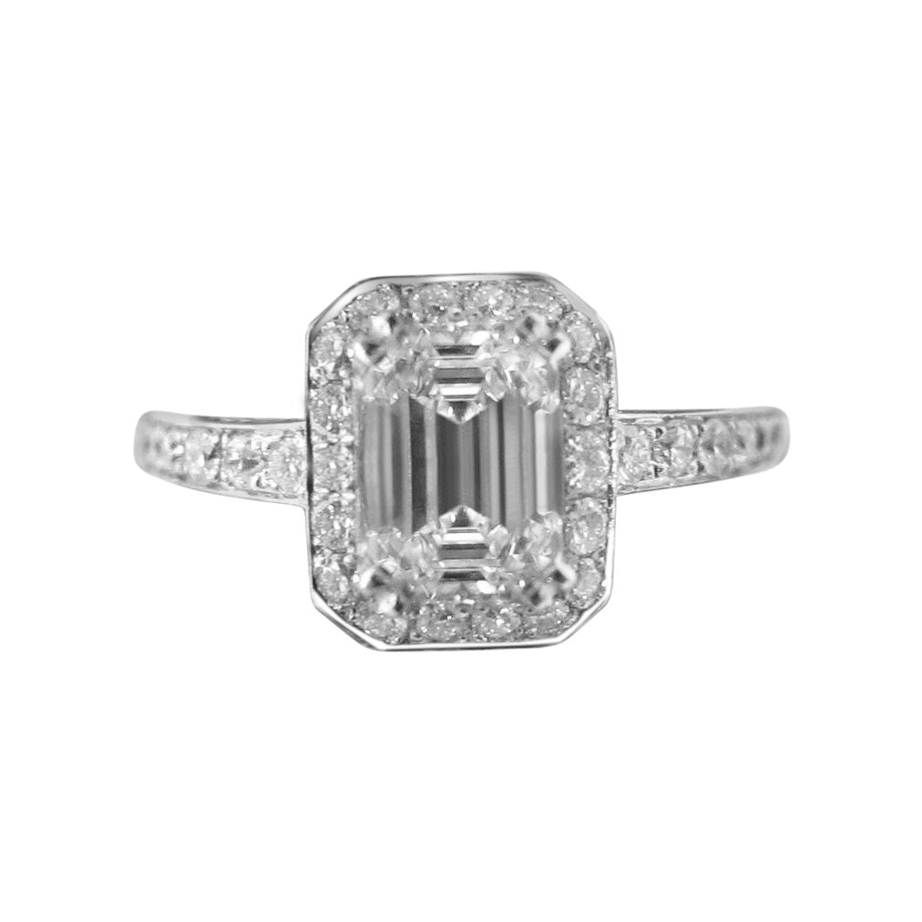 Emerald Shape Diamond and Round Diamond Engagement Ring N5481