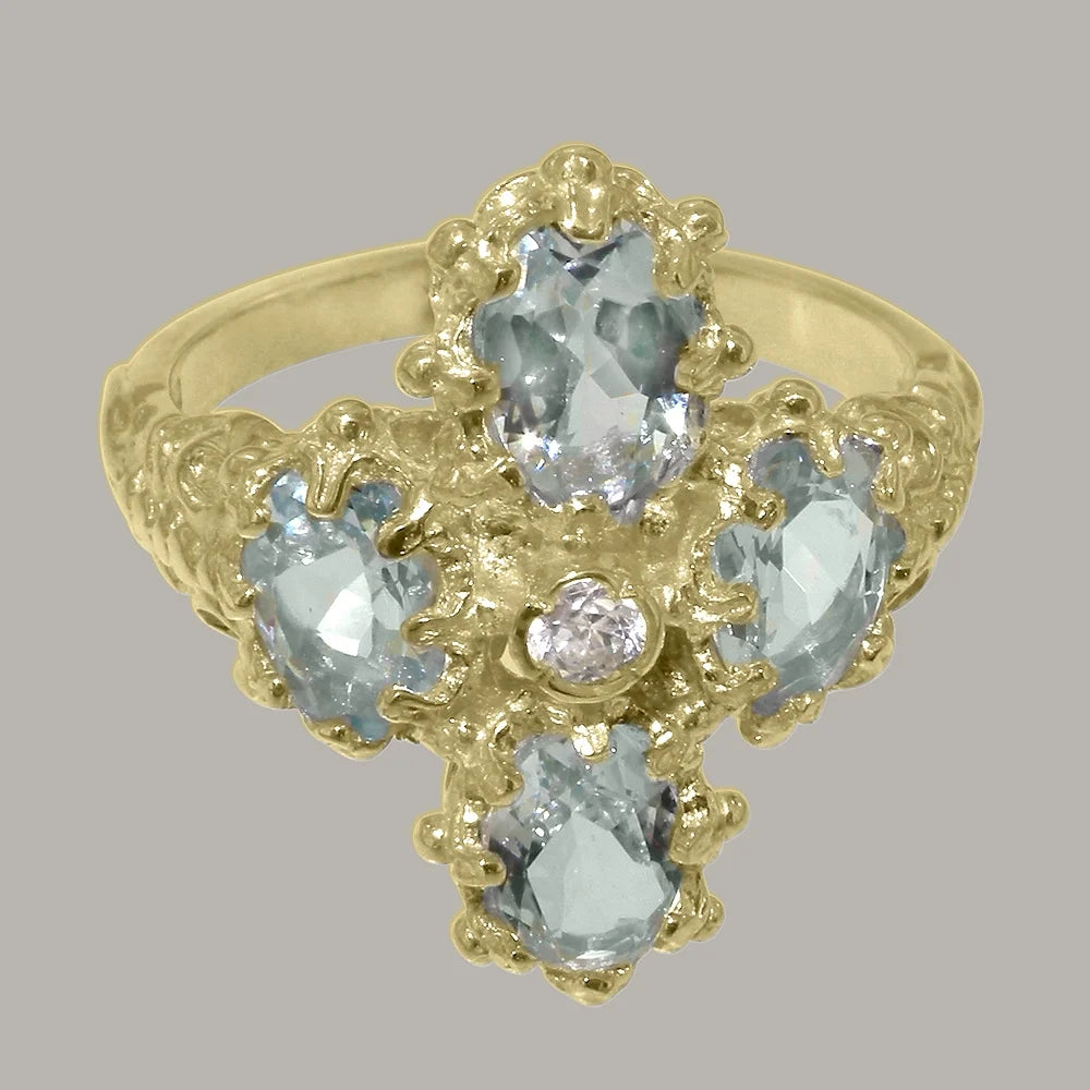 14k Yellow Gold Natural Diamond & Aquamarine Womens Engagement Ring N999