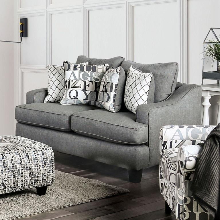 Bluish Gray Linen-like Fabric Living Room Set 3pcs M5478